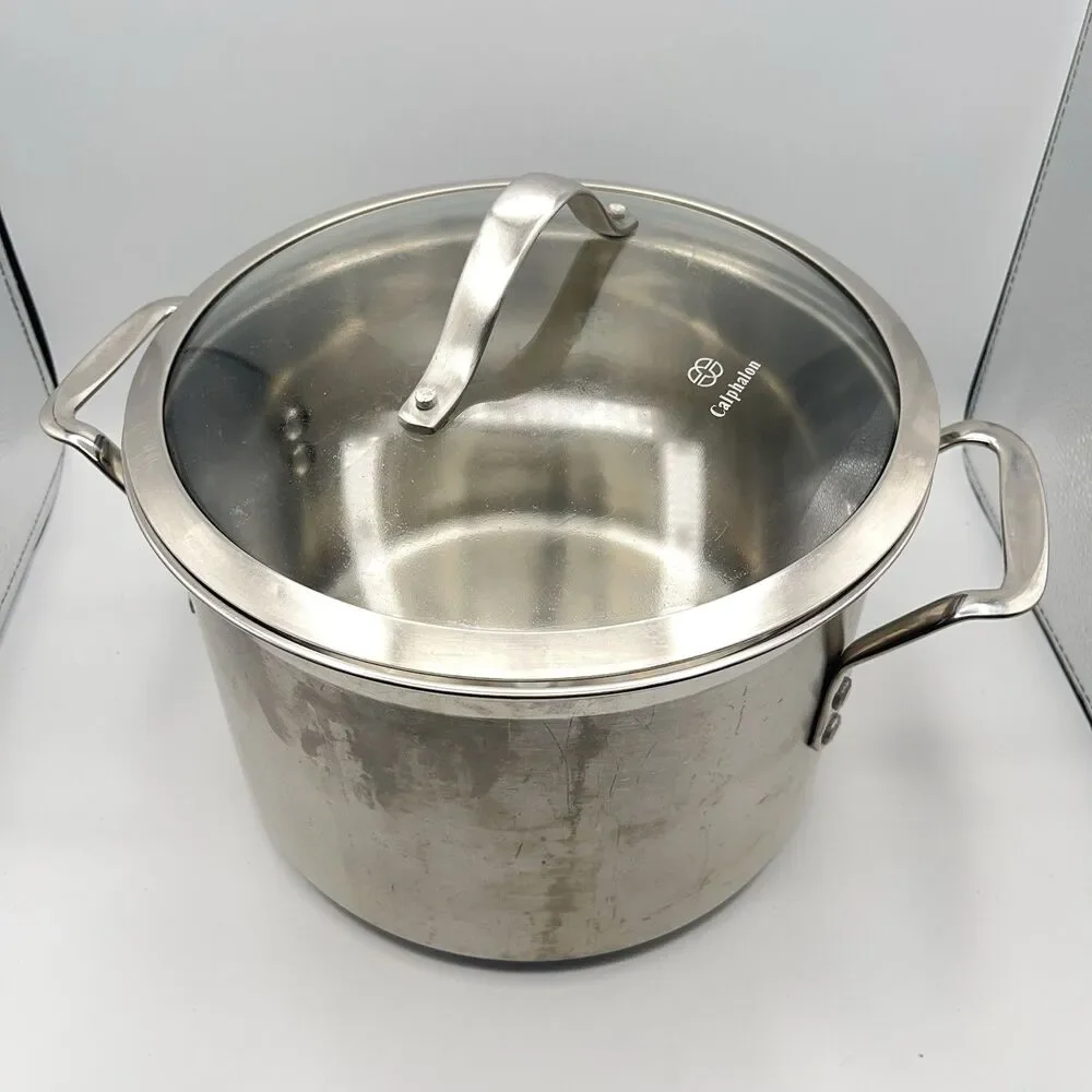 Calphalon 6 Quart Stock Pot 8608 Stainless Steel w/ Glass Lid 10